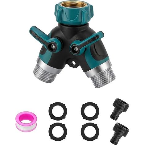 Diviseur d'arrosage 2 voies, robinets réglables, kit de raccordement pour tuyau d'arrosage, double sortie pour robinet de jardin, répartiteur d'eau étanche, facile à installer (1/5)
