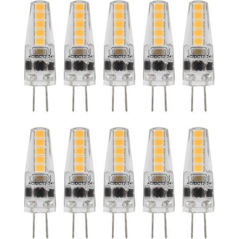 10 Stück G4 LED-Lampen, 2 W, 3000 K, 12–24 V Wechselstrom, dimmbar, warmweiß, für Kronleuchter, Deckenleuchten und Tischlampen.