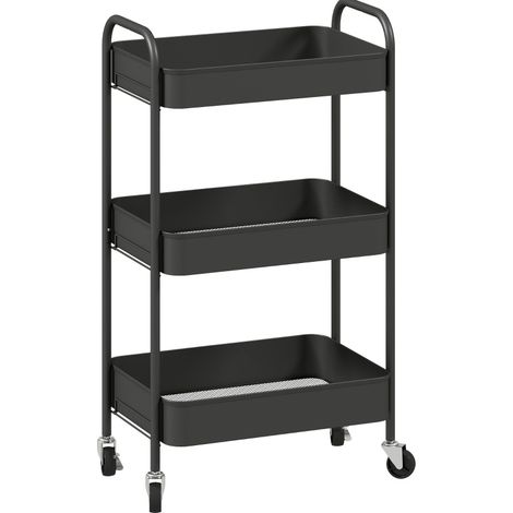 Carro auxiliar con ruedas de 3 niveles de acero 45 x 30,6 x 79 cm negro HOMVRA (1/5)