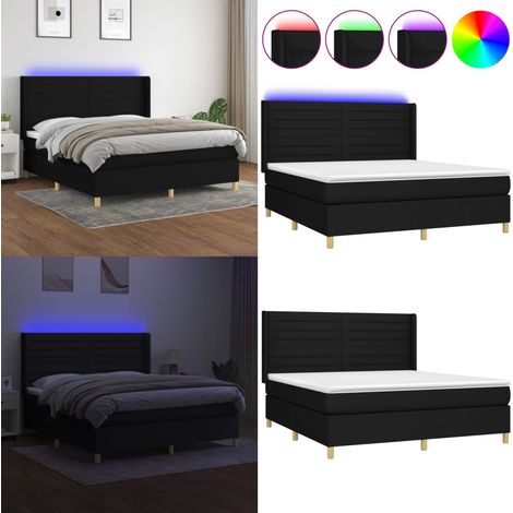 Sommier à lattes de lit matelas et LED Noir 160x200 cm Tissu - Sommier Tapissier - Lit Avec Led - Matelas À Ressorts Ensachés - Têtière Ajustable - Éclairage Led - Home & Living (1/5)