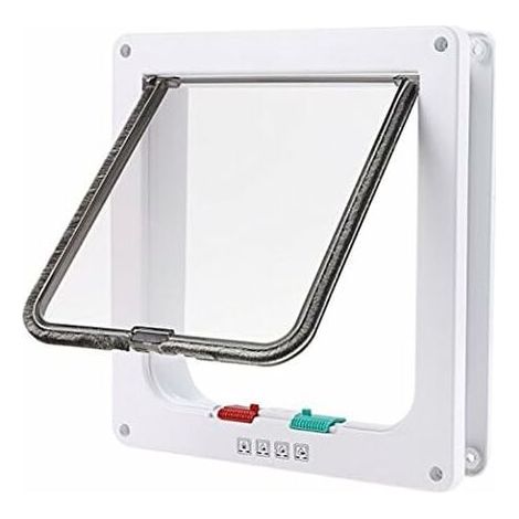 Grande chatière blanche à verrouillage de porte à 4 voies pour chat ou chien facile à installer (23 cm x 25 cm x 5,5 cm) (1/5)