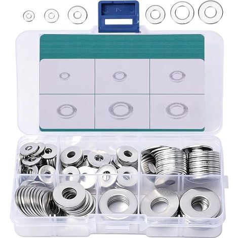 Stainless Steel Washers, Flat Washers, Assorted Washers, 304 Stainless Steel, M4 M5 M6 M8 M10 M12, Body Washers, Threaded Rod Nuts Screws (1/5)