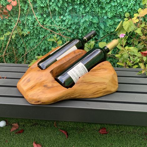 Portabottiglie per vino vintage CHICFURN 36 x 33 x 21 cm in legno naturale, 2 scomparti (1/5)