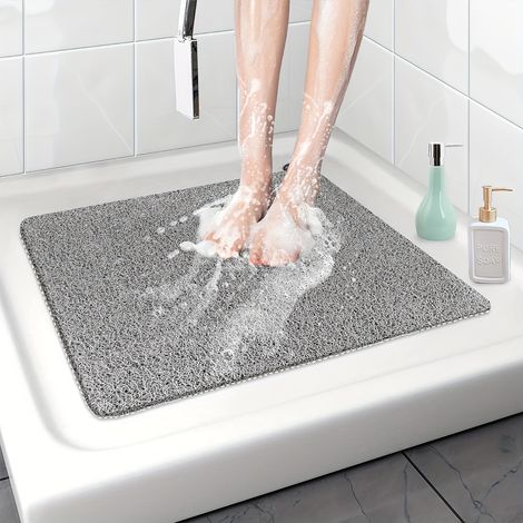 Tapis de bain antidérapant monobloc — Tapis de douche en mousse à texture luffa (60 x 60 cm) — Découpable, design à grille ouverte (1/5)