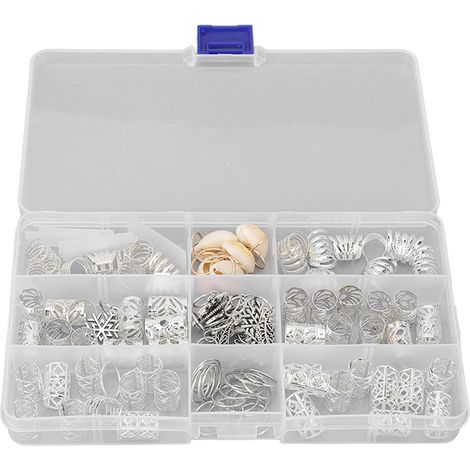 Lot de 100 perruques africaines à dreadlocks avec anneaux d'extension creux en forme de feuille d'argent, coffret coquillage (1/5)