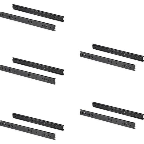 Emuca Set mit 5 Sätzen Kugelschubladenführungen, Höhe 45 mm, Tiefe 450 mm, Gesamtauszug, Schwarz
