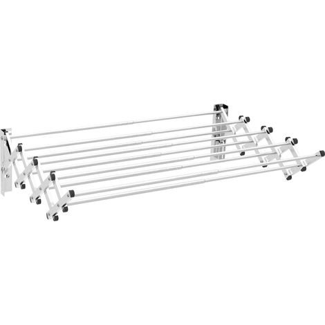 GOPLUS Séchoir à Linge Mural avec 8 Tiges en Acier Inoxydable, Étendoir à Linge Pliant Rétractable à La Maison, Porte-Serviettes Extensible (50-86x12-63x22cm) (1/5)