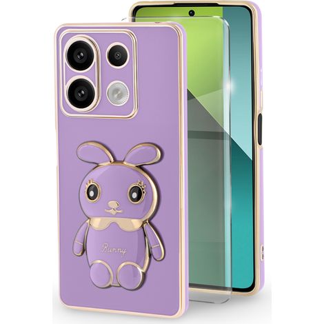 Funda para Xiaomi Redmi Note 13 Pro 5G, diseño de conejo, color morado + cristal templado 9H (1/5)
