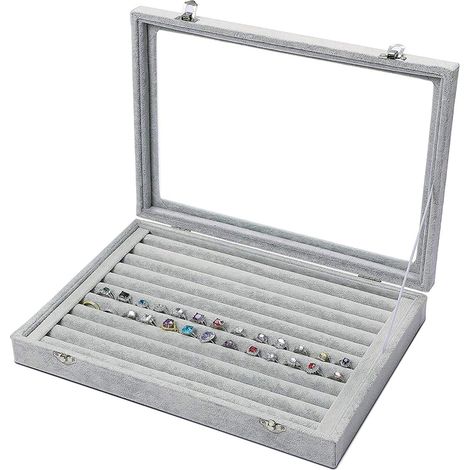 Schmuckkästchen aus Samt - Schmuckkästchen mit durchsichtigem Glasdeckel - Geeignet zur Aufbewahrung von Ringen, Ohrringen, Anhängern und Manschettenknöpfen. (1/5)