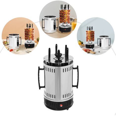 Grill électrique vertical rotatif 1000W, 5 brochettes incluses, cuisson sans fumée, idéal pour barbecue intérieur et extérieur (1/5)