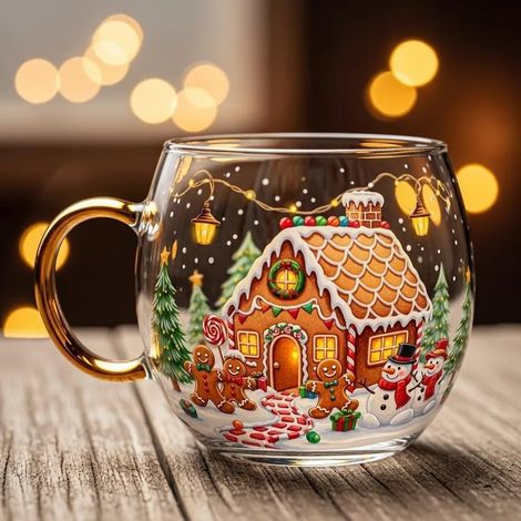 Weihnachtsgeschenke für Frauen, niedliche Kaffeetassen, Glastassen, Espressotassen mit Henkel, Weihnachtssocken als Geschenk für Mama, Freundinnen, Oma, Weihnachtsdekoration (Weihnachtshütte) (1/5)