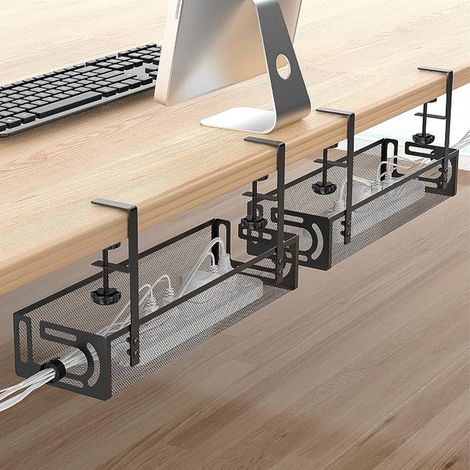 Set of Cable Management Trays Under Desk 50 cm, Includes Desk Cable Basket without Drilling for Storage of Extension Leads and Tidy Storage Clips Without Screws (1/5)