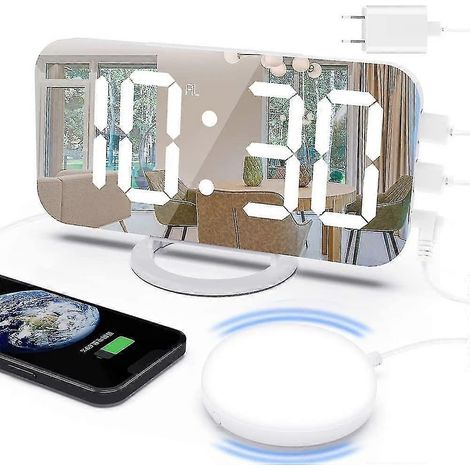 Réveil vibrant et bruyant pour les gros dormeurs, réveil à double vibration, avec chargeur USB, conçu spécifiquement pour les personnes malentendantes (blanc).