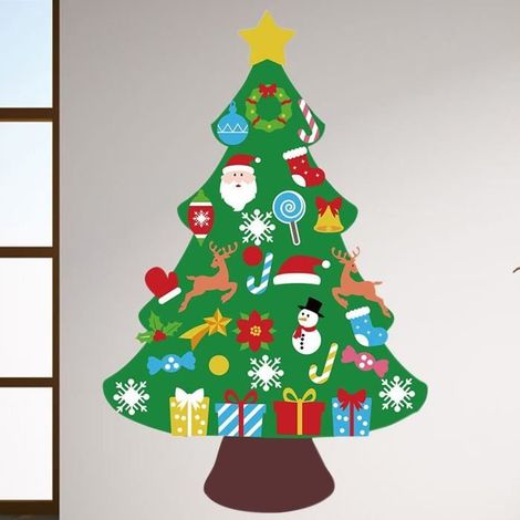 Feutre Arbre de Noël, Sapin de Noël DIY avec 33 Ornements détachables Cadeaux de Noël pour Enfant Décoration Vitrine Murale (1/4)