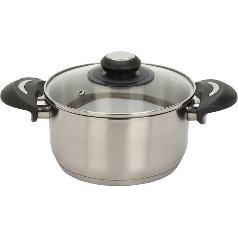Edelstahl Kochtopf mit Glasdeckel - 2,1 L / 18 x 14 cm - Universal Küchentopf mit Griffen - Topf für Nudeln Suppen Saucen Kartoffeln für alle Herdarten spülmaschinenfest