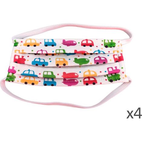 4 Mascherine Per Bambini Disegno Car Macchina Maschile Made in Italy Tessuto TNT (1/3)