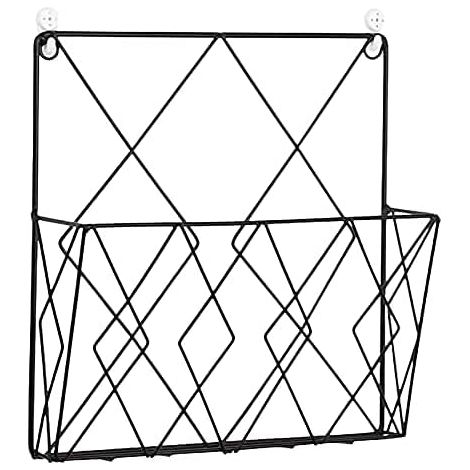 Hängender Zeitschriftenständer, Metall-Zeitschriftenständer, Zeitungshalter, Zeitungskorb, Wandmontierter Zeitschriftenständer mit 2 Haken für Zeitschriften, Bücher und Bürodokumente (Schwarz)