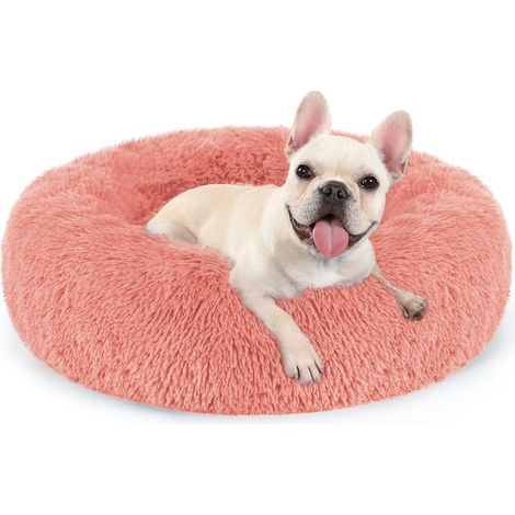 Rosafarbenes Katzen- und Hundebett aus Leder für den Innenbereich, Außendurchmesser 60 cm, maschinenwaschbar, weiches, rundes, flauschiges Plüschbett, 1 Stück (1/5)