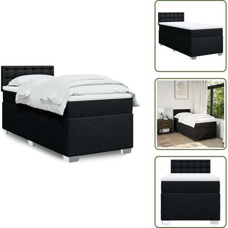 The Living Store Boxspringbett mit Matratze Schwarz 100x200 cm Stoff - Boxspringbett - Doppelbett - Bettsofa - Schlafzimmermöbel - Schwarzes Bett (1/5)