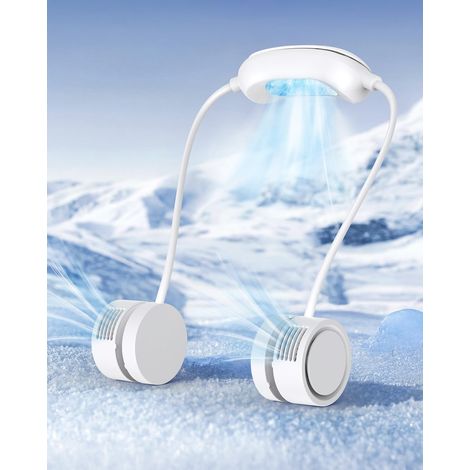 Neu 2026 Neck Fan, Cooling Neck Fan, Hands-Free, 3-Speed Settings, 1600mAh USB-C Rechargeable Battery for Work, Travel, Outdoor Sports, White