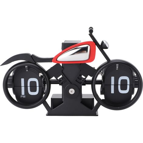 Horloge mécanique à bascule en plastique PVC, alimentée par batterie, moto de bureau pour chambre à coucher, salon, bureau, noir et rouge (1/5)