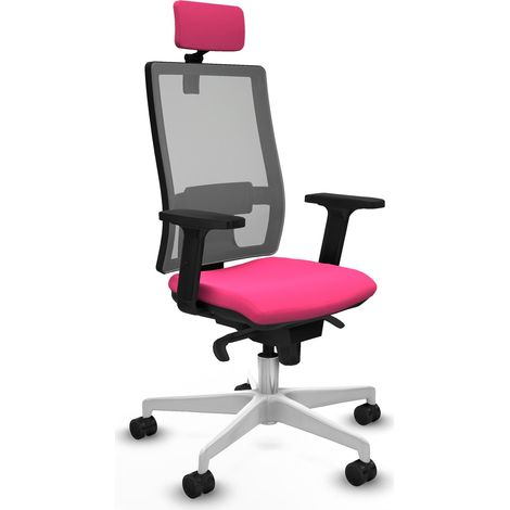 Horna sincro malla gris similpiel rosa brazos 2D base blanca cabecero 2D ruedas 65mm nailon (1/5)