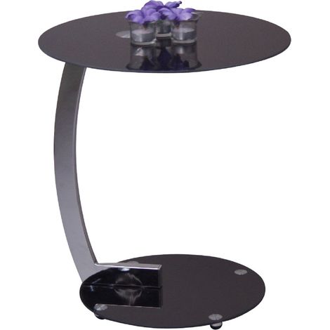Table d'appoint moderne avec structure en métal chromé noir TABA05109