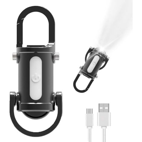 Mini linterna, linterna LED de llavero, mini linterna LED recargable, linterna de llavero recargable por USB, con 7 modos, con batería externa, para senderismo e iluminación de emergencia [Clase energ