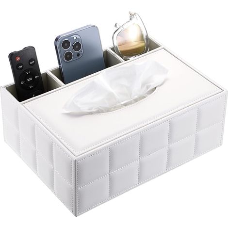 Rechteckige Kosmetiktuchbox aus Kunstleder zur Aufbewahrung von Fernbedienungen und Schreibwaren, weiß