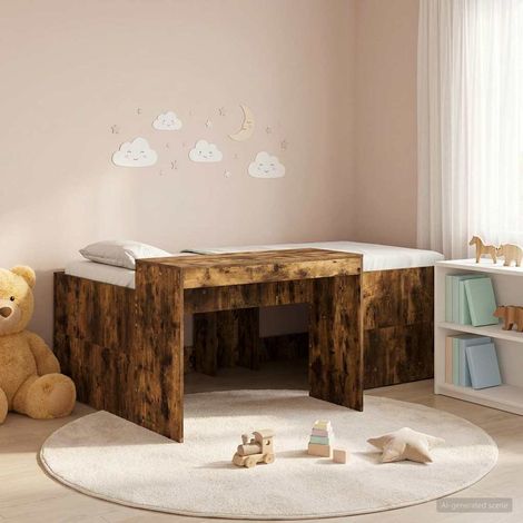 Cama alta para niños con escritorio Roble Ahumado