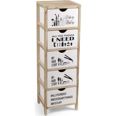 Cómoda de madera decorada 30 x 24 x 97 con 5 cassettes