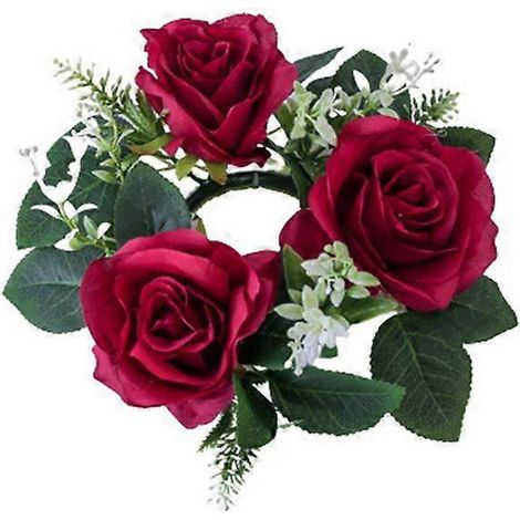 Décoration intérieure, bougeoirs, couronnes, couronne de roses artificielles, décoration de table pour fête et mariagerouge vin (1/5)