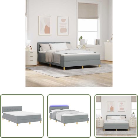 vidaXL LED Beleuchtung -  LED Boxspringbett mit Matratze Hellgrau 160 x 200 cm Stoff