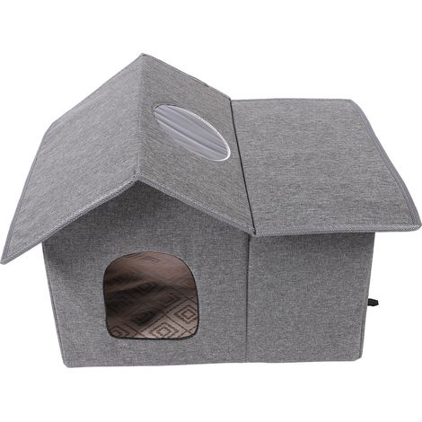 Niche pour chats d'extérieur pliable, résistante à l'eau et à la pluie, pour chats errants, niche pour chats de refuge, grise (1/5)