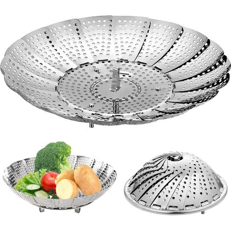 Stainless Steel Steamer Baskets, Foldable Steamer Basket for Vegetables, Easily Adjustable to Different Pots and Pots, for Food and Cooking Vegetables or Fruit Basket（Diameter 22cm，2pcs） (1/5)
