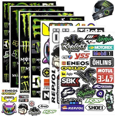 Lot de 8 Autocollants Moto, Vinyle PVC Résistant Eau, Graphisme Haute Résolution, Pour Casque Vélo Voiture (1/5)