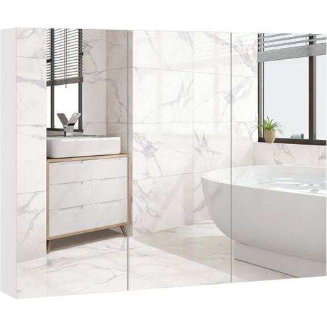 Armoire à pharmacie avec miroir sans cadre, meuble mural de salle de bain avec miroir - blanc (1/5)