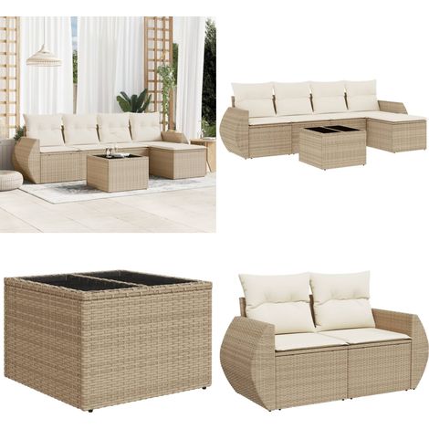 6-tlg. Garten-Sofagarnitur mit Kissen Beige Poly Rattan - Gartenmöbel Set - Outdoor Möbel - Rattan Gartenset - Lounge Set - Esstisch Set - Home & Living (1/5)