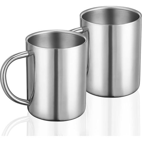 tasses à café en acier inoxydable à double paroi de 400 ml avec poignée, pour voyage, camping (1/5)