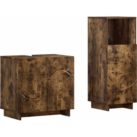 Badezimmerschrank-Set 2 stk. Raucheiche Holzwerkstoff vidaXL (1/5)