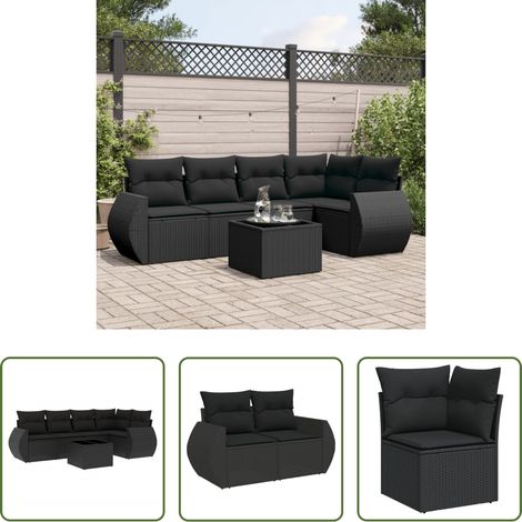 vidaXL Canapé en résine - Salon de jardin 6 pcs avec coussins noir résine tressée (1/5)