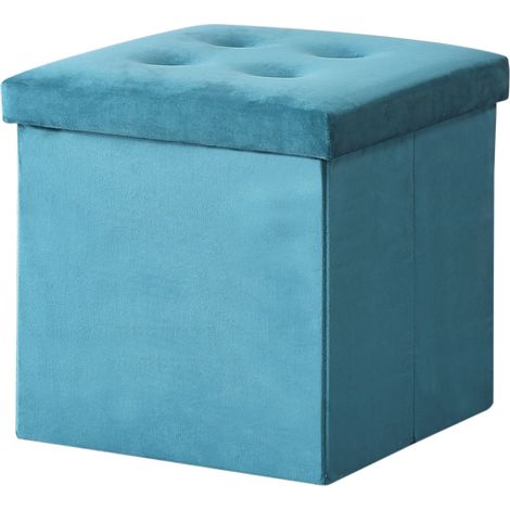 Hobag – Coffre de rangement pouf pliable en velours 38cm – Couleur bleu vert – Rangement esthétique et pratique pour intérieur moderne (1/3)
