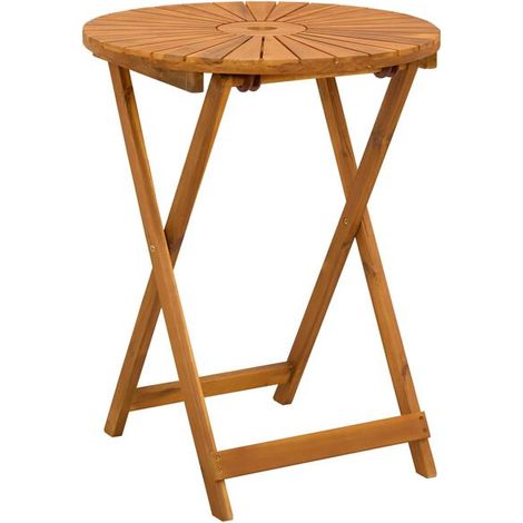 Table de jardin pliante, couleur bois naturel, 60 cm de diamètre x 75 cm de longueur. (1/5)