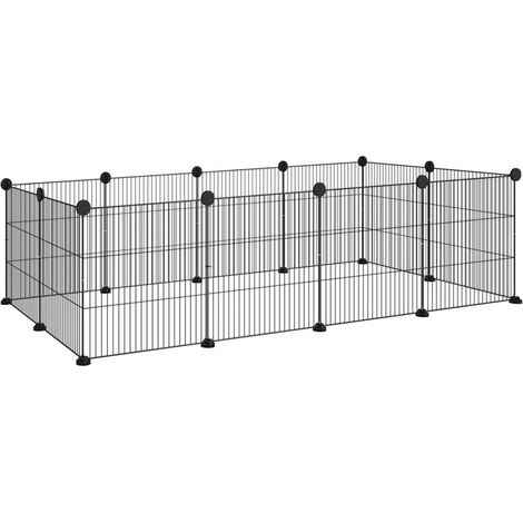 Enclos pour animaux, cage parc avec bords arrondis, fil en acier noir, 140x70x35 cm, idéal pour chiots et lapins, sécurisé & pliable. (1/5)
