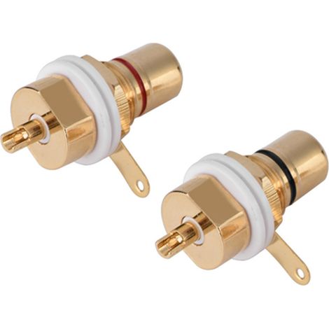 Prise RCA, 2 connecteurs de châssis Femel RCA Jack en cuivre pour amplificateurs, à souder, Connecteur Audio de Prise de Terminal plaqué Or pour Montage Femel sur Panneau RCA. (1/5)