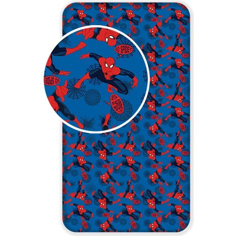 Drap housse en coton 90x200 Spiderman Spider Man bleu 9626 pour enfant (1/2)