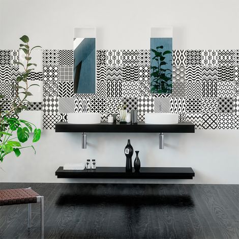 Sticker Mural Carrelage adhésif Cuisine Salle de Bain - 30 STICKERS CARREAUX DE CIMENT SCANDINAVE BELFAST - 30stickers10x10cm (1/5)