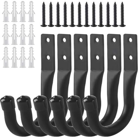 6 Pcs Crochet Mural Garage, Support Velo Noirs, Accroche Murale, Crochets de Rangement pour échelle Garage en J, Muraux Robustes Vélos Outils électriques - crochets garage (1/5)