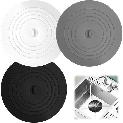 CSPARKV 3 Stück Silikon-Abflussstopfen, 15 cm Universal-Badewannenstopfen, Waschbeckenstöpsel, Badezimmer-Waschbeckenstopfen, für Dusche, Badewanne, Waschbecken (Schwarz/Weiß/Grau)