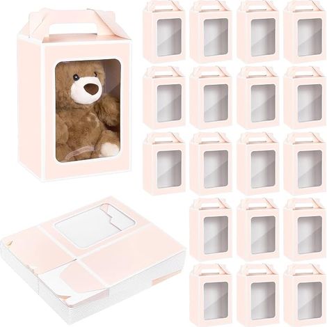 24 Pink Gift Bags with Clear Window, Paper Gift Boxes with Handles, Candy Boxes, Bags for Birthday Parties, Weddings, Baby Showers, 18 x 13 x 25 cm (1/5)